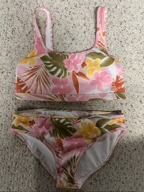 abercrombie kids Pink Floral Ribbed Bikini Set